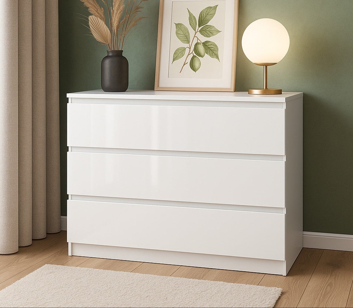 Komoda MODO 90 cm 3 szuflady Biały połysk