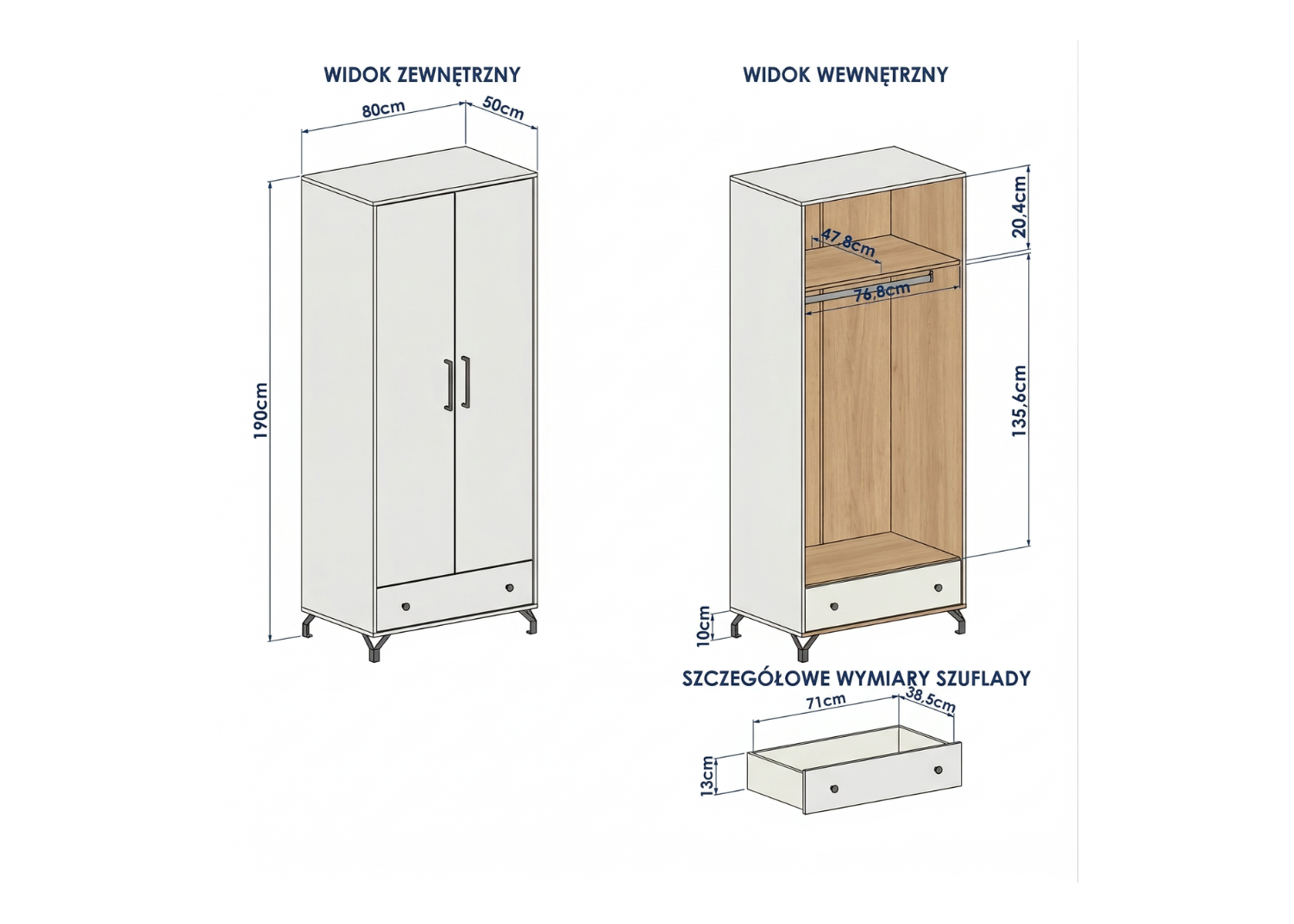 Szafa dwudrzwiowa MONO 80 cm Biały połysk