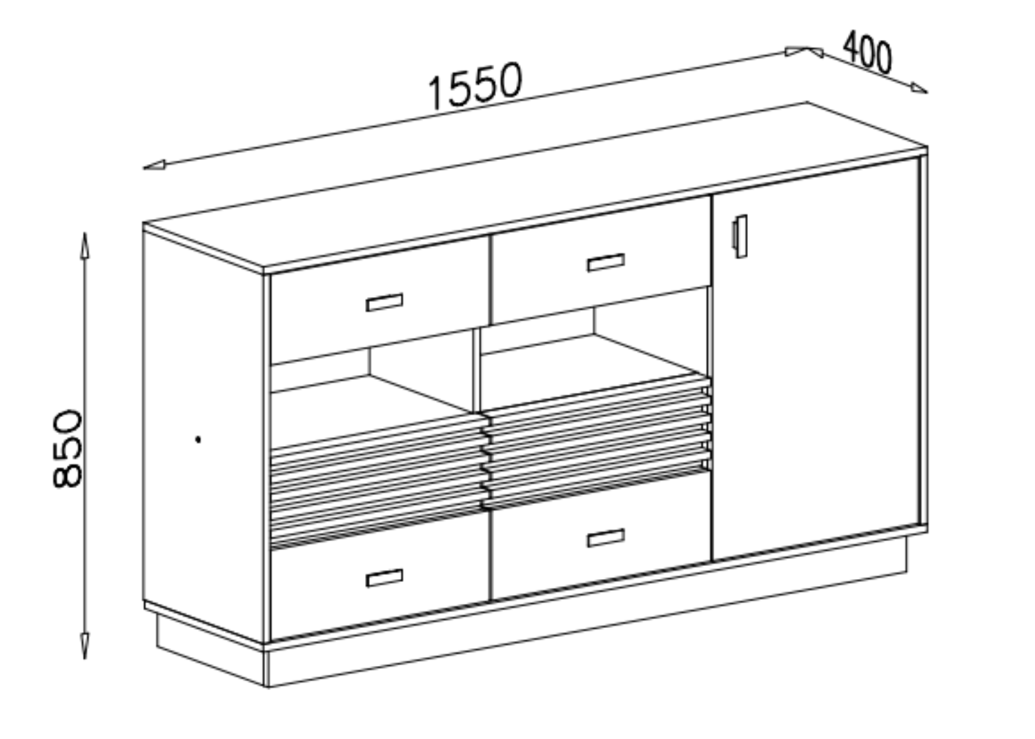 Komoda VELLUTO 155 cm 6 szuflad Jasny dąb