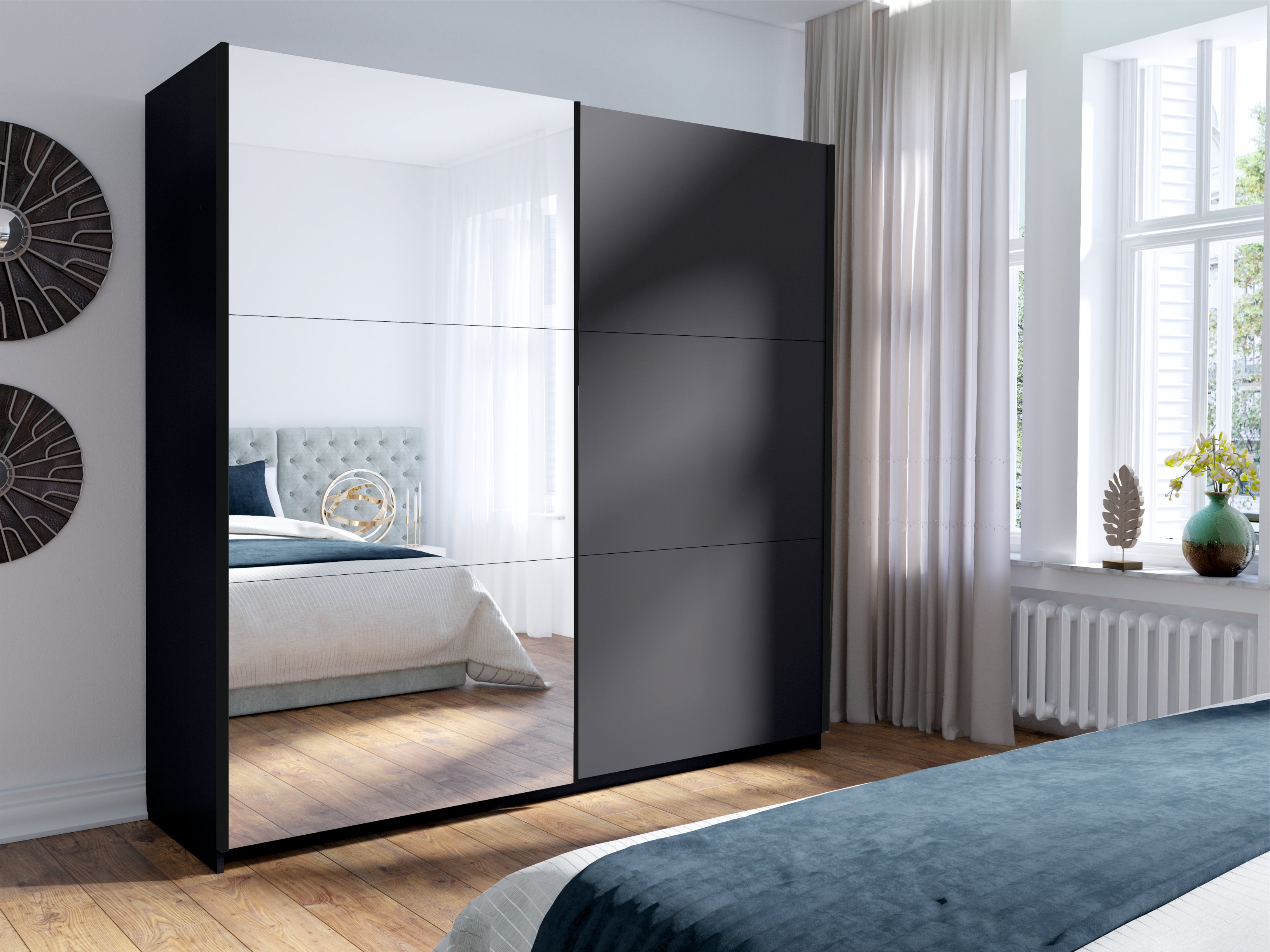 Szafa przesuwna z lustrem ZAIDA 150 cm Szary
