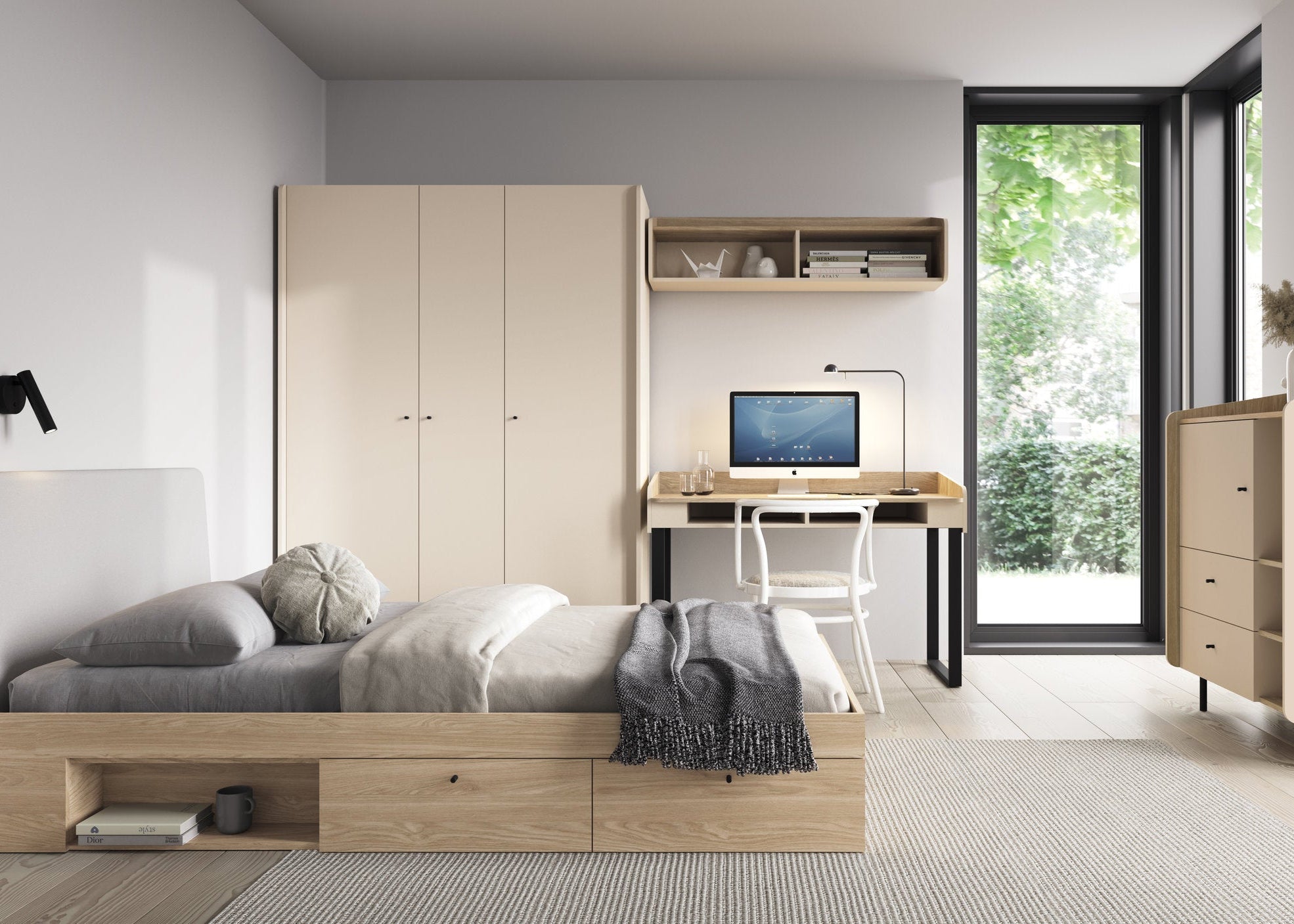 Komoda AURELIA 90 cm z szafką i szufladami Jasny beż