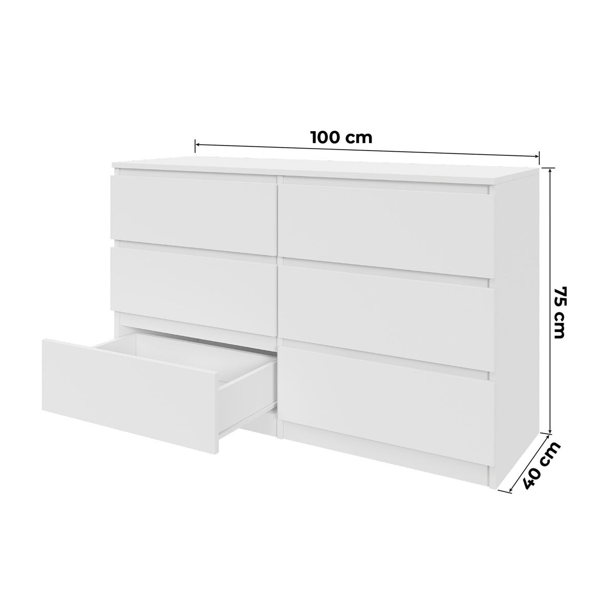 Komoda MODO 100 cm 6 szuflad Biały mat