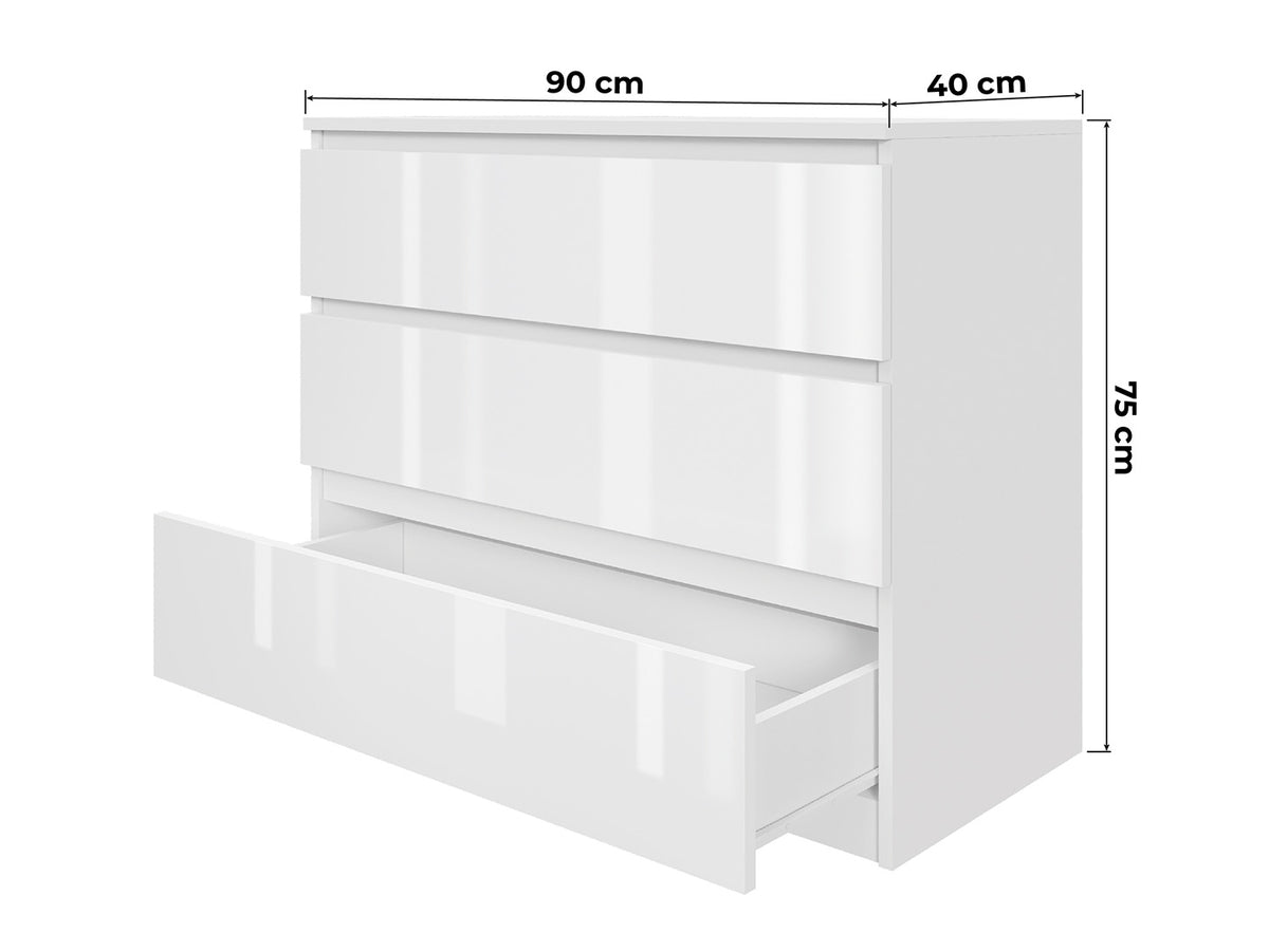 Komoda MODO 90 cm 3 szuflady Biały połysk