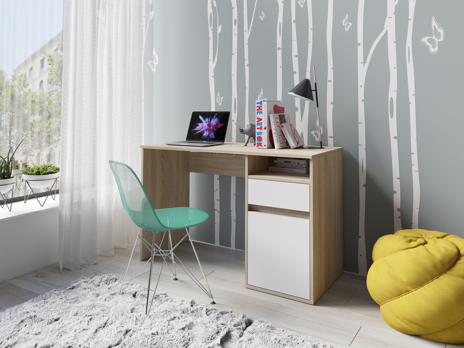 Biurko TASKO 120 cm Dąb sonoma + Biały