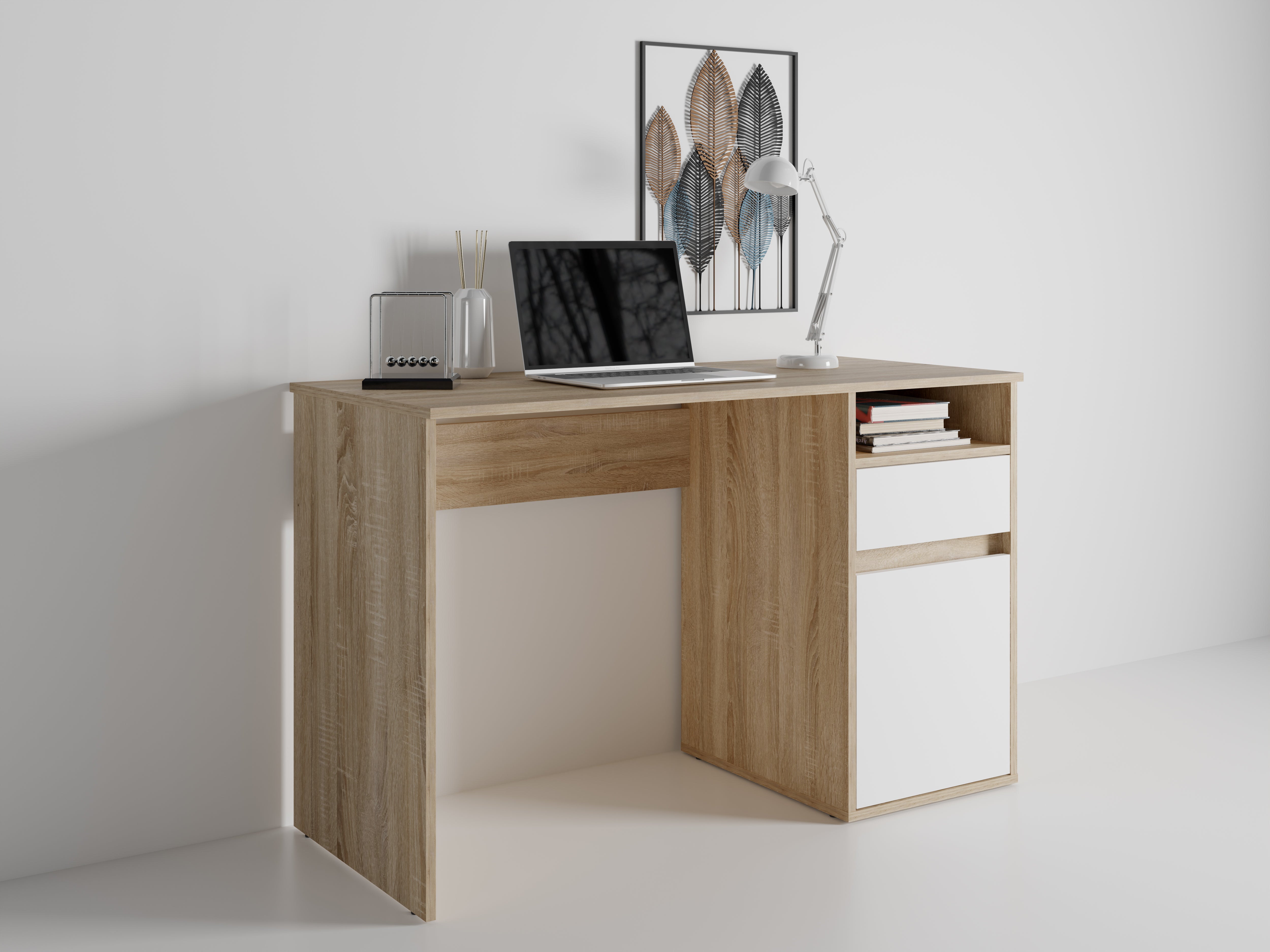Biurko TASKO 120 cm Dąb sonoma + Biały