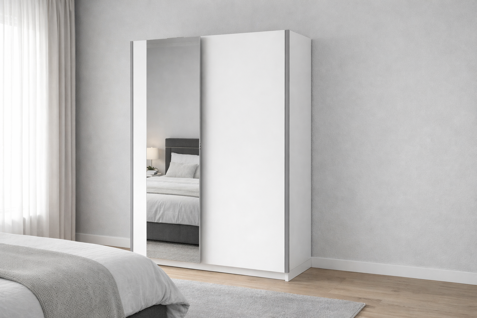 Szafa przesuwna z lustrem KOMAHO 150 cm Biały