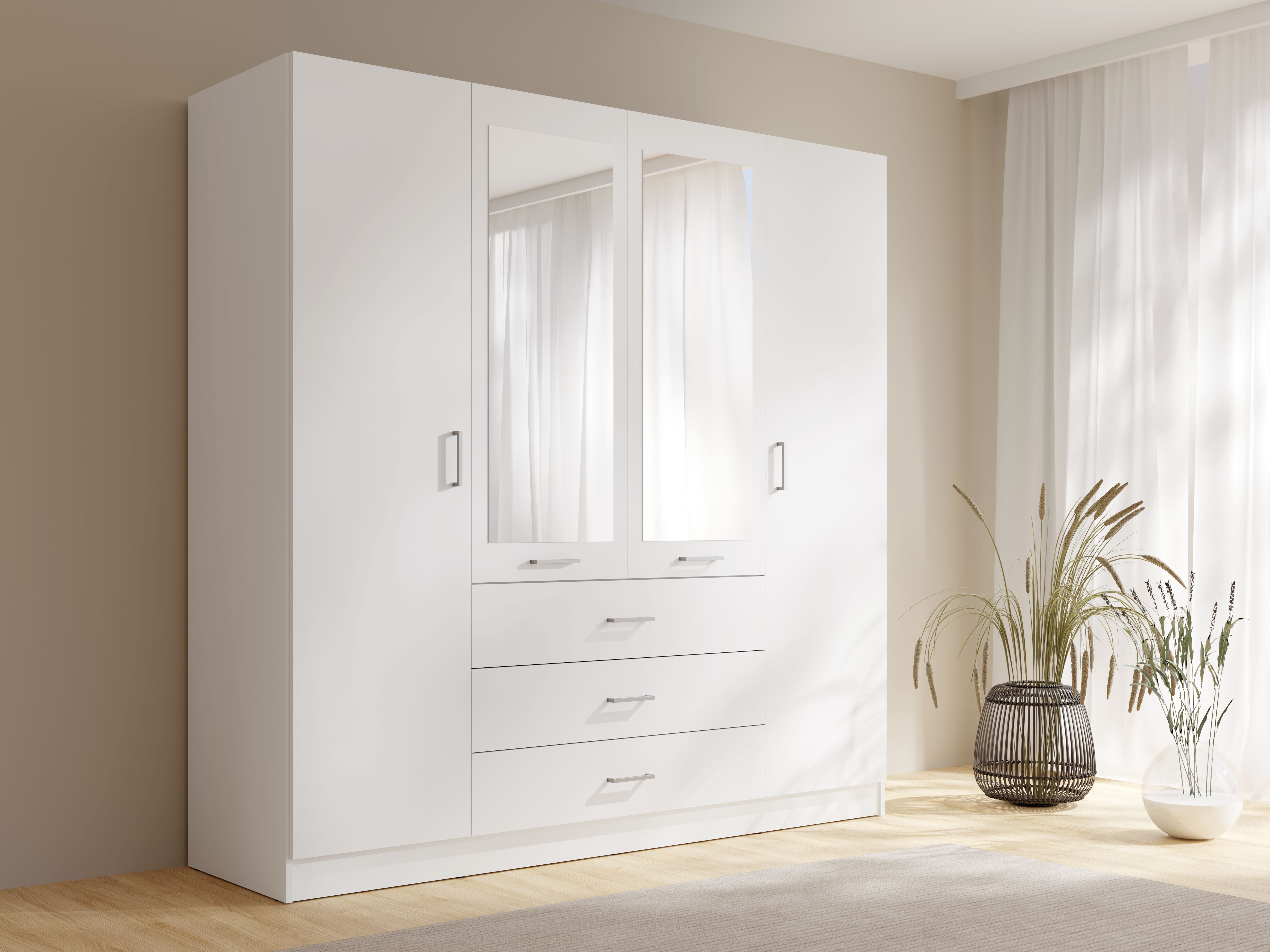 Szafa czterodrzwiowa z lustrem FINOSA 200 cm Biały