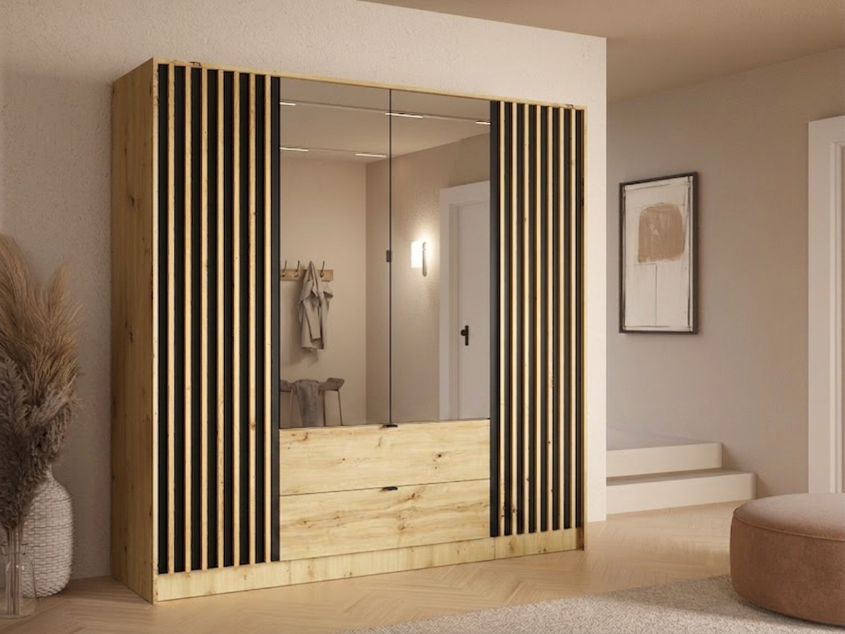 Szafa czterodrzwiowa z lustrem LUNOMA 200 cm Dąb artisan