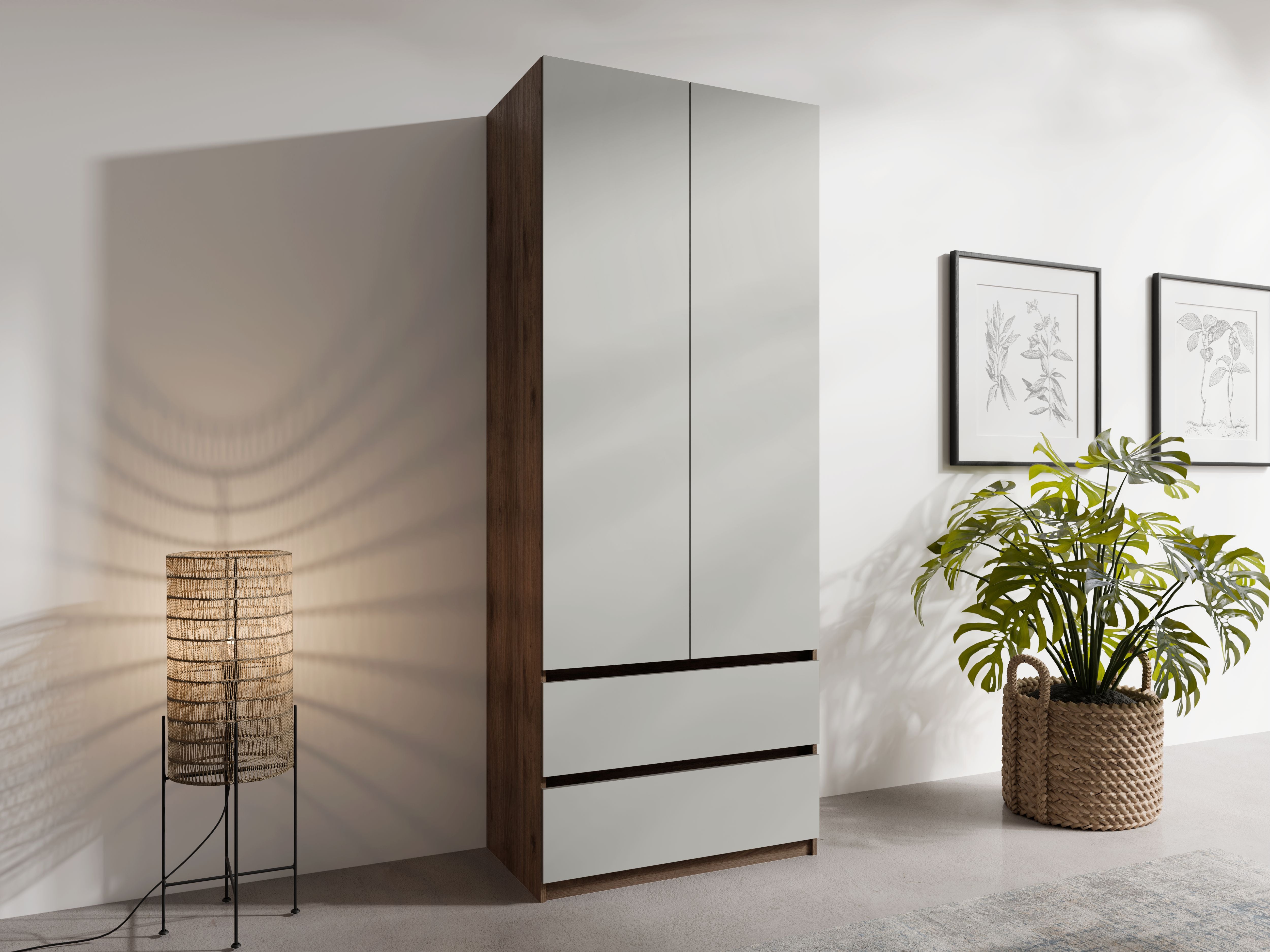 Szafa dwudrzwiowa LIVIENO 90 cm Szary + Orzech
