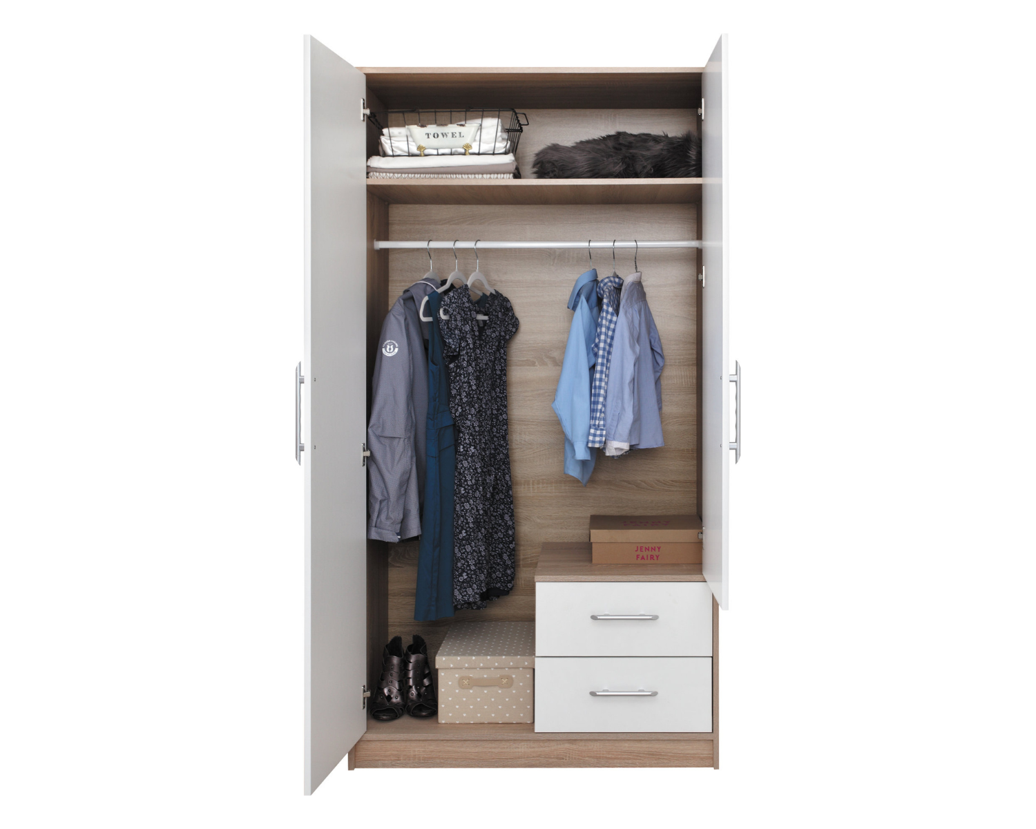 Szafa dwudrzwiowa VENTO z lustrem 100 cm Dąb sonoma + biały