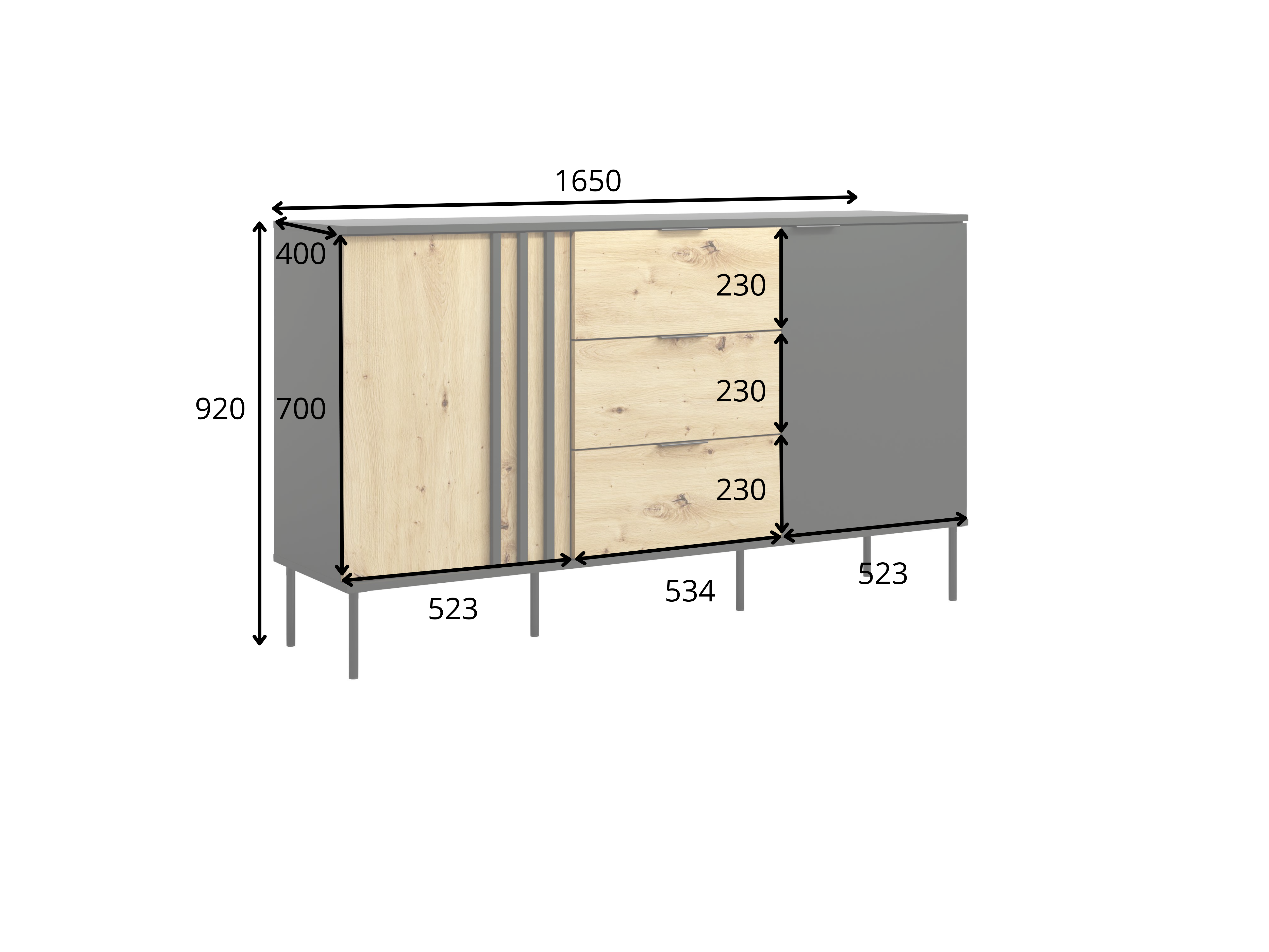 Komoda NESTILA 165 cm Kaszmirowy Beż + Dąb artisan