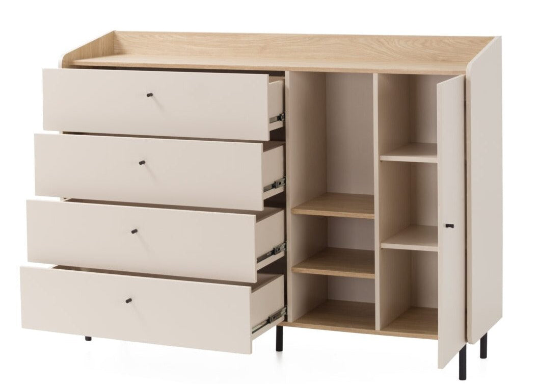 Komoda AURELIA 150 cm z szafką i szufladami Jasny Beż