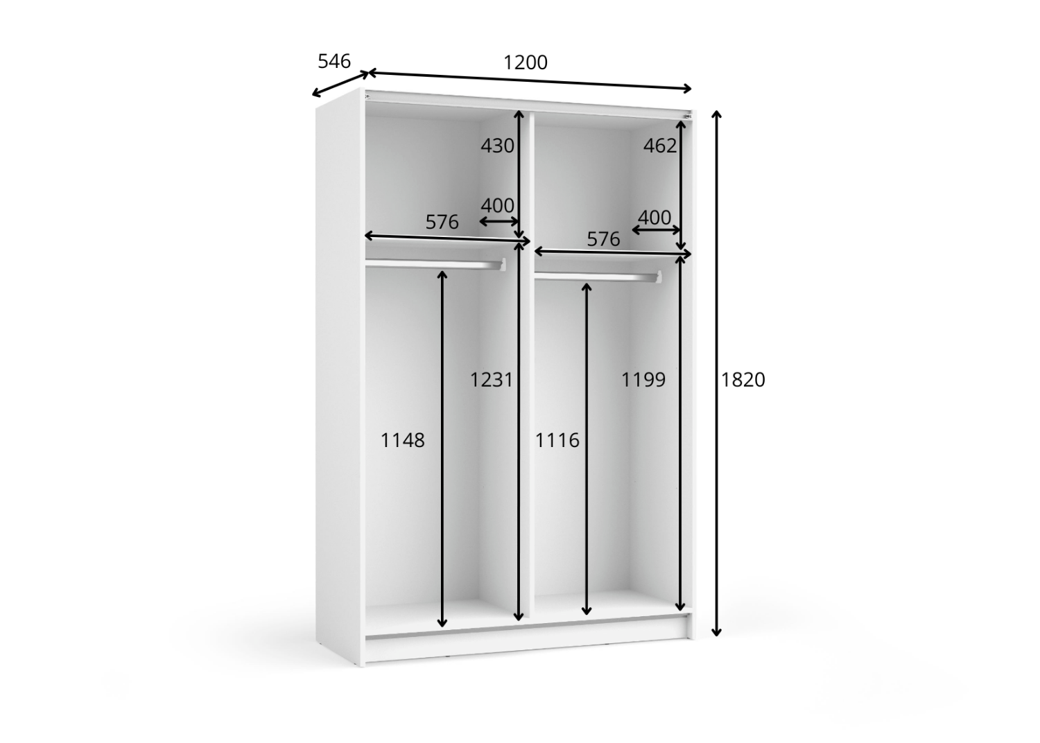 Szafa przesuwna z lustrem HELIAN 120 cm Biały