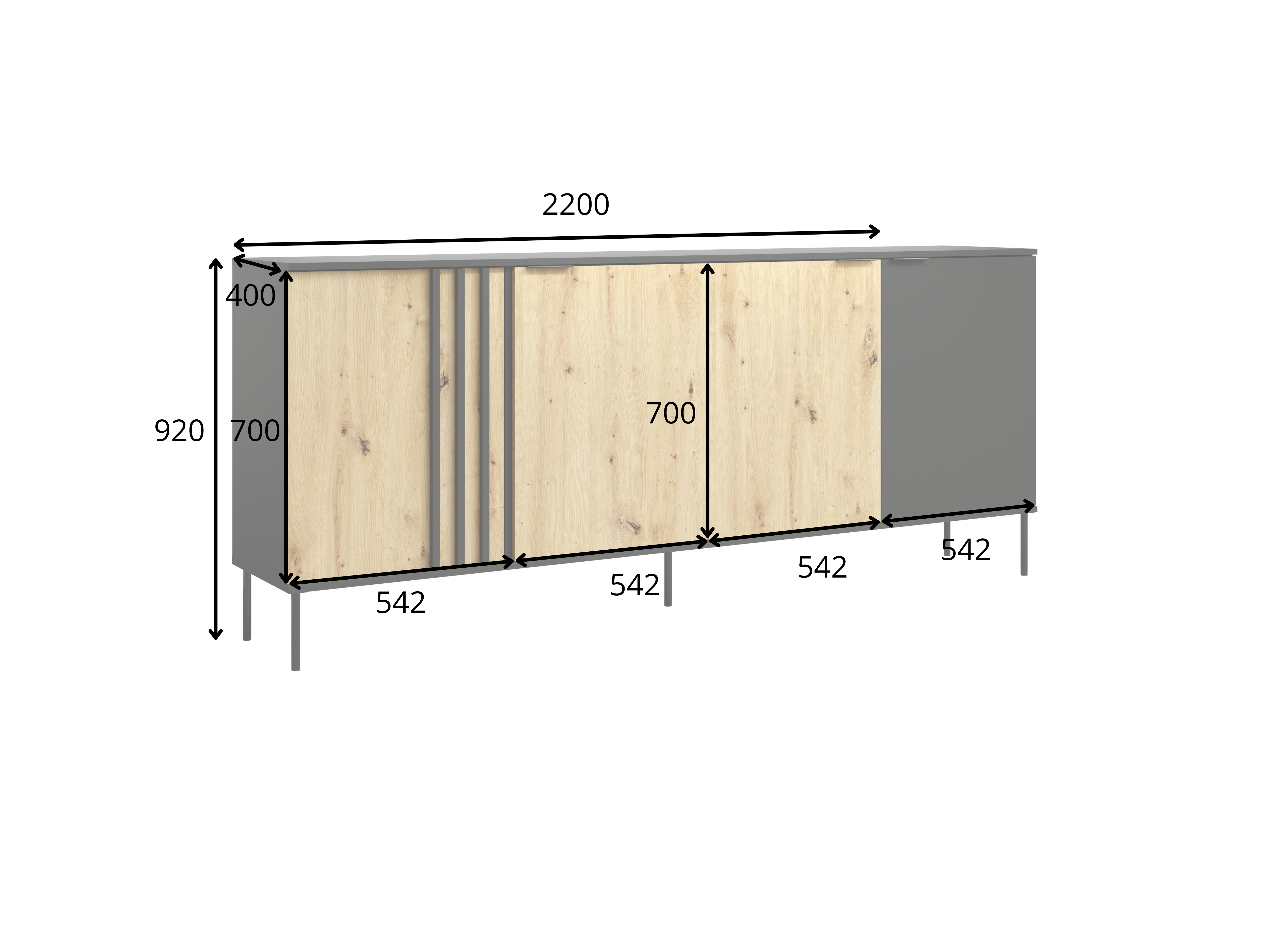 Komoda NESTILA 220 cm Kaszmirowy beż + Dąb artisan