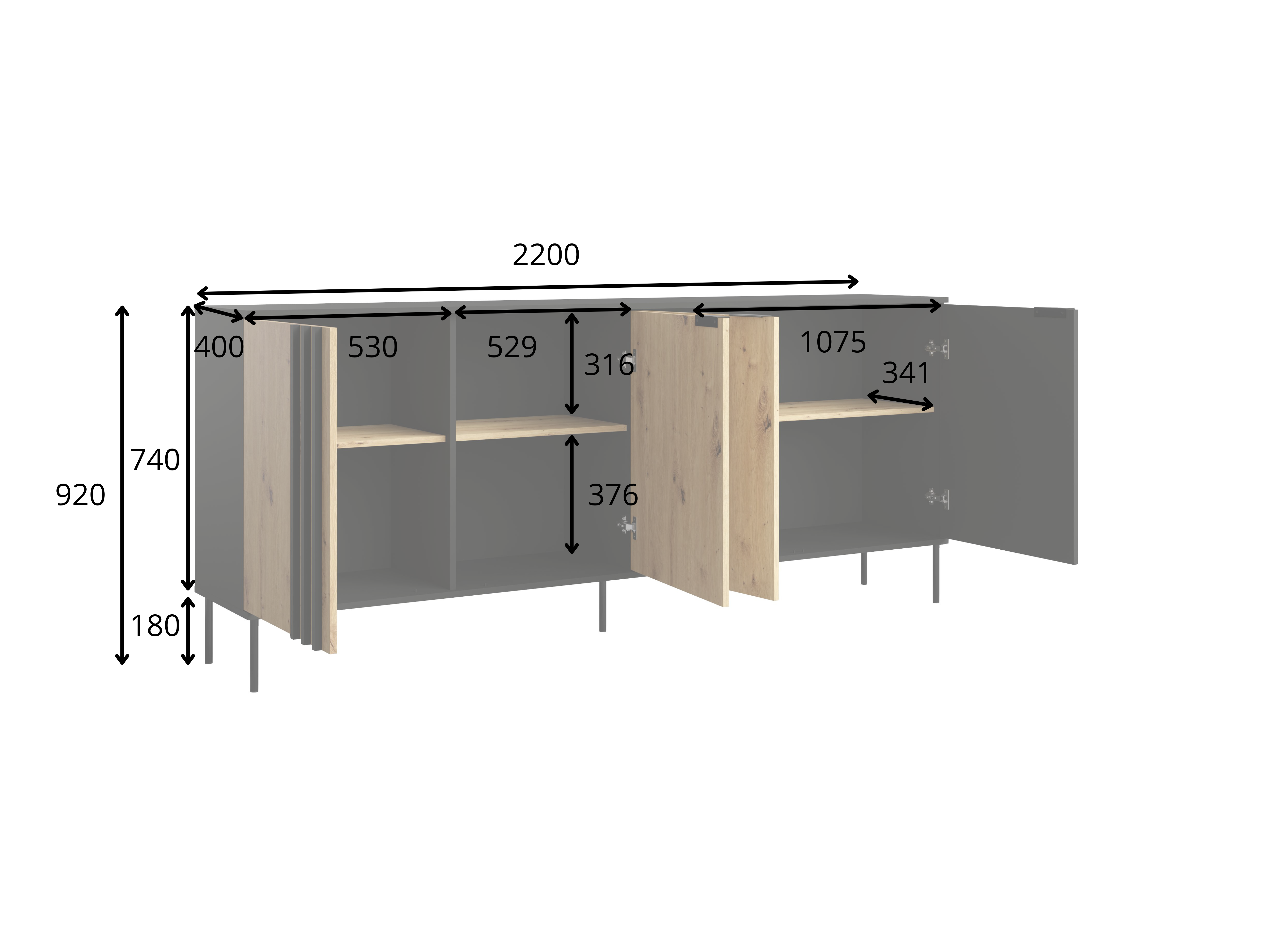 Komoda NESTILA 220 cm Kaszmirowy beż + Dąb artisan