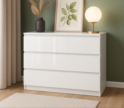 Komoda MODO 90 cm 3 szuflady Biały połysk