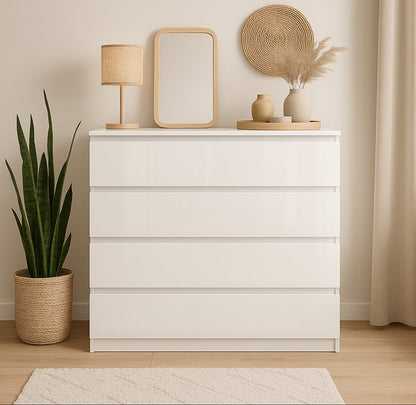 Komoda MODO 90 cm 4 szuflady Biały połysk
