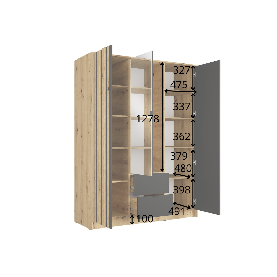 Szafa trzydrzwiowa z lustrem LUNOMA 150 cm Dąb artisan