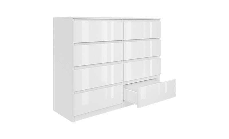 Komoda MODO 100 cm 8 szuflad Biały połysk