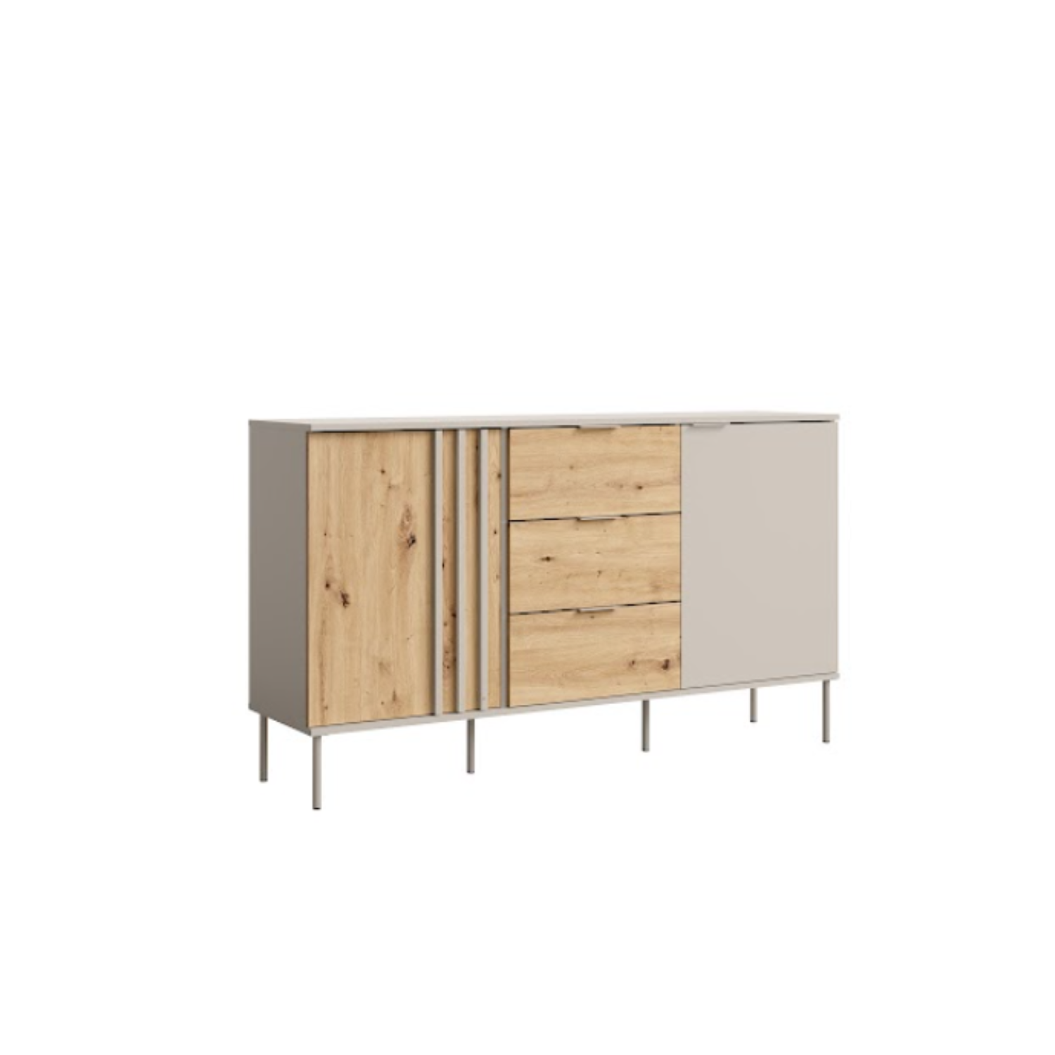 Komoda NESTILA 165 cm Kaszmirowy Beż + Dąb artisan
