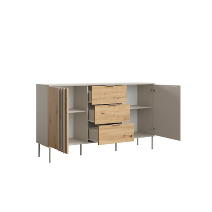 Komoda NESTILA 165 cm Kaszmirowy Beż + Dąb artisan