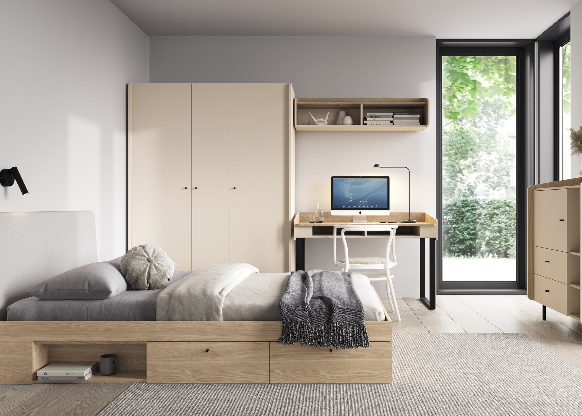 Komoda AURELIA 120 cm z szafką i szufladami Jasny Beż