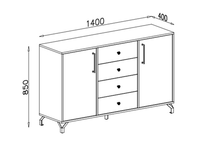 Komoda MONO 140 cm 4 szuflady Biały połysk