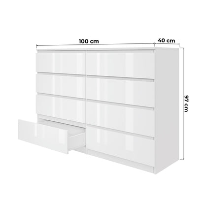 Komoda MODO 100 cm 8 szuflad Biały połysk