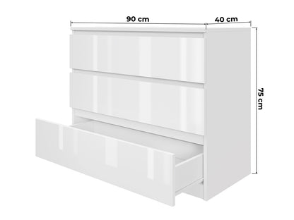 Komoda MODO 90 cm 3 szuflady Biały połysk