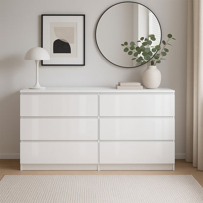 Komoda MODO 120 cm 6 szuflad Biały połysk