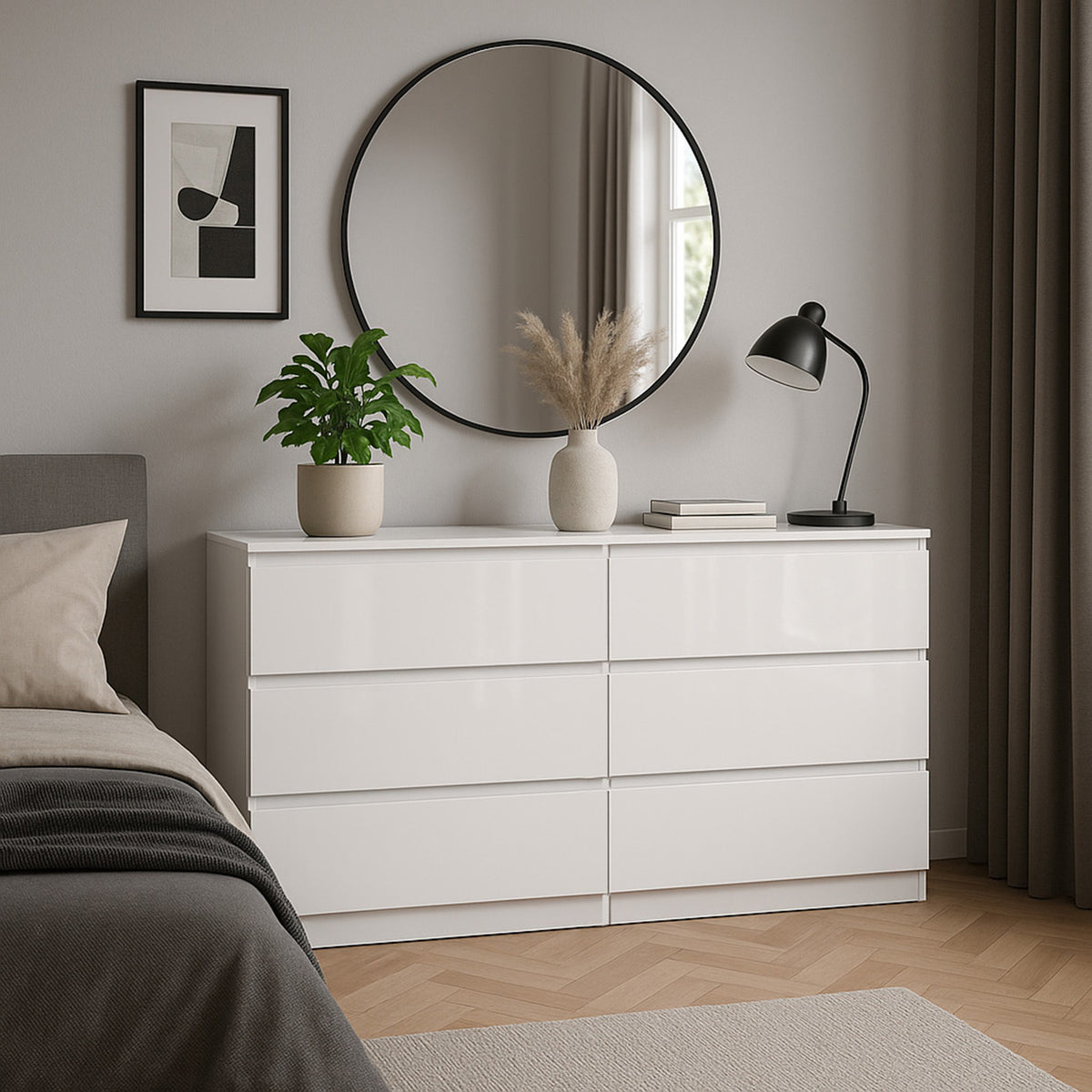 Komoda MODO 120 cm 6 szuflad Biały połysk
