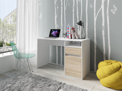 Biurko TASKO 120 cm Biały + Dąb sonoma