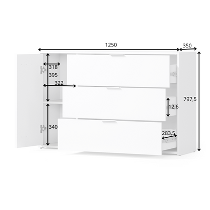 Komoda ESPELIS 125 cm Biały + Dąb artisan