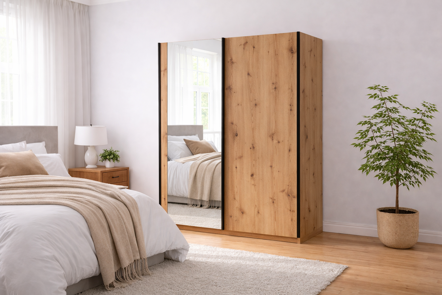 Szafa przesuwna z lustrem KOMAHO 150 cm Dąb artisan
