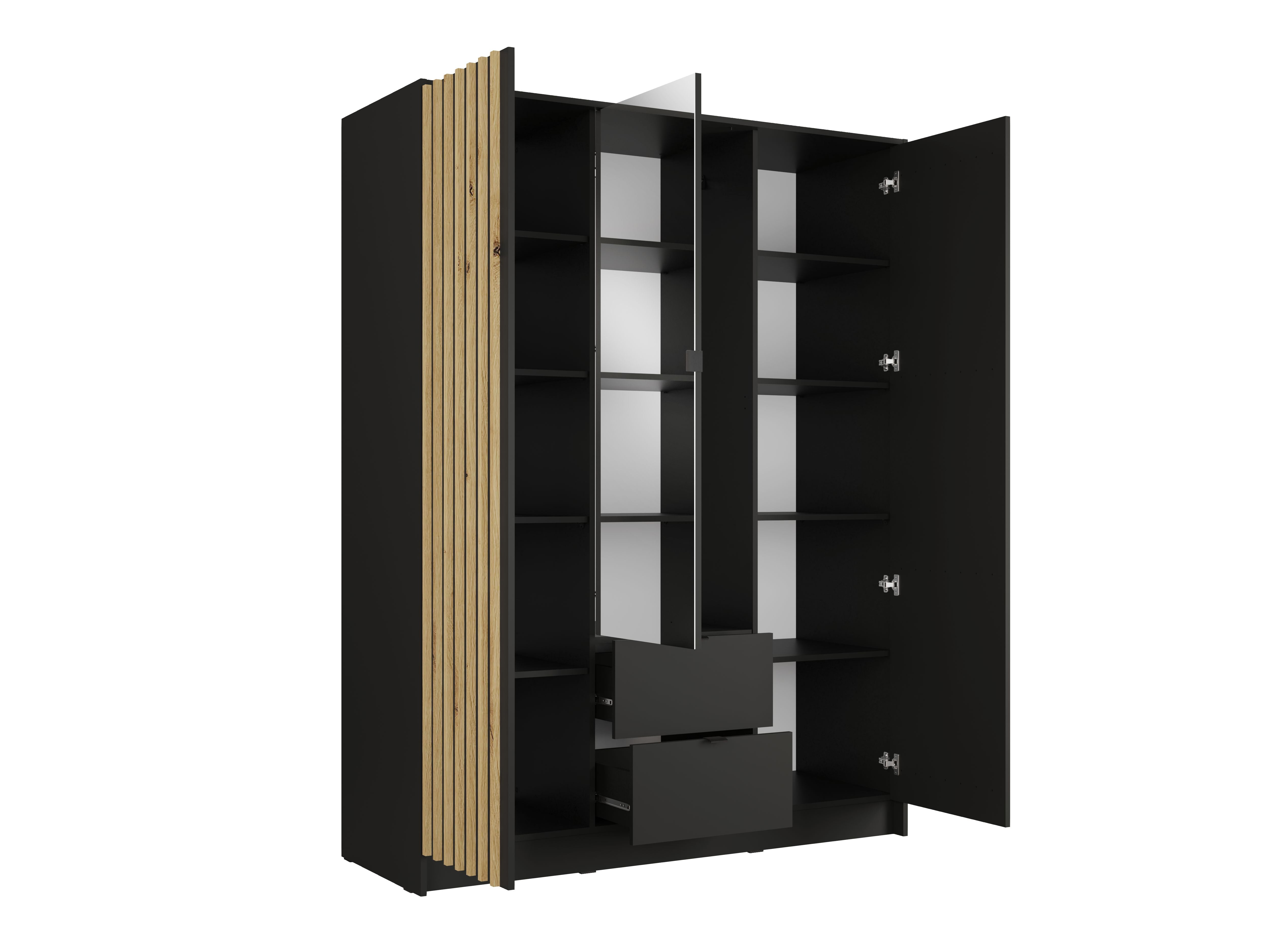 Szafa trzydrzwiowa z lustrem LUNOMA 150 cm Czarny onyx