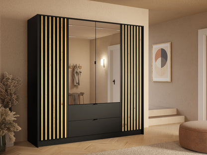 Szafa czterodrzwiowa z lustrem LUNOMA 200 cm Czarny onyx