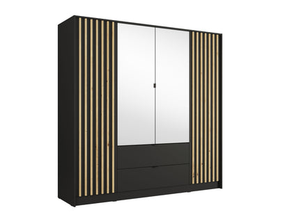Szafa czterodrzwiowa z lustrem LUNOMA 200 cm Czarny onyx