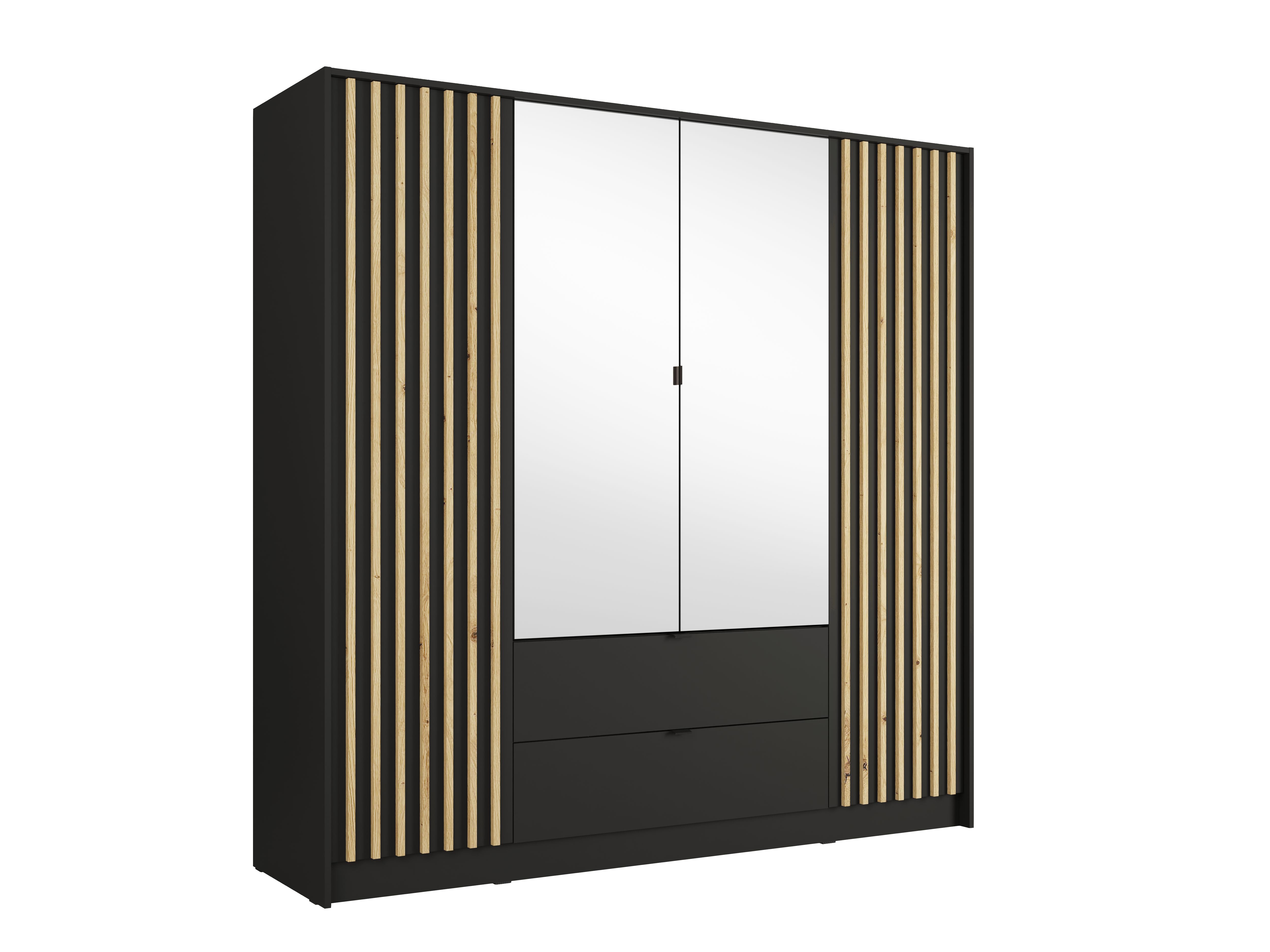 Szafa czterodrzwiowa z lustrem LUNOMA 200 cm Czarny onyx
