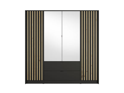 Szafa czterodrzwiowa z lustrem LUNOMA 200 cm Czarny onyx