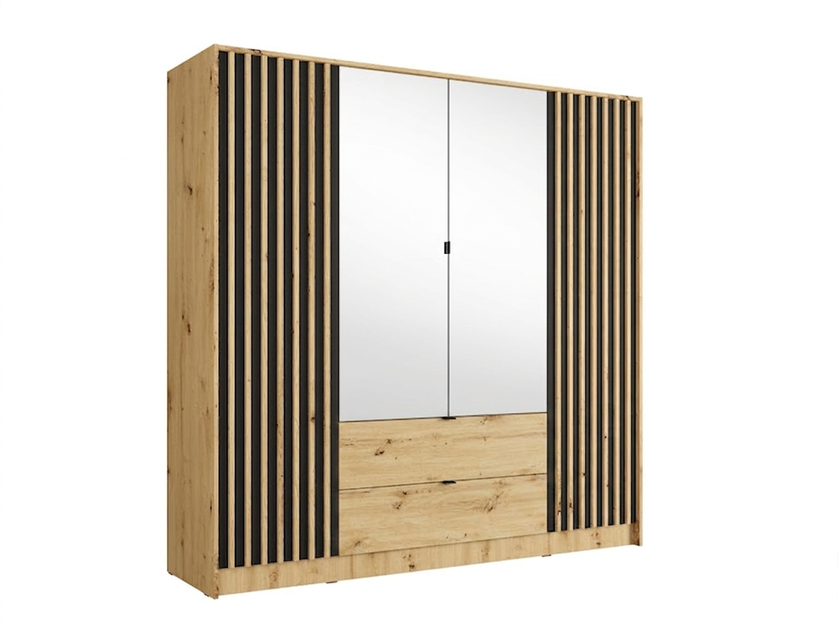 Szafa czterodrzwiowa z lustrem LUNOMA 200 cm Dąb artisan