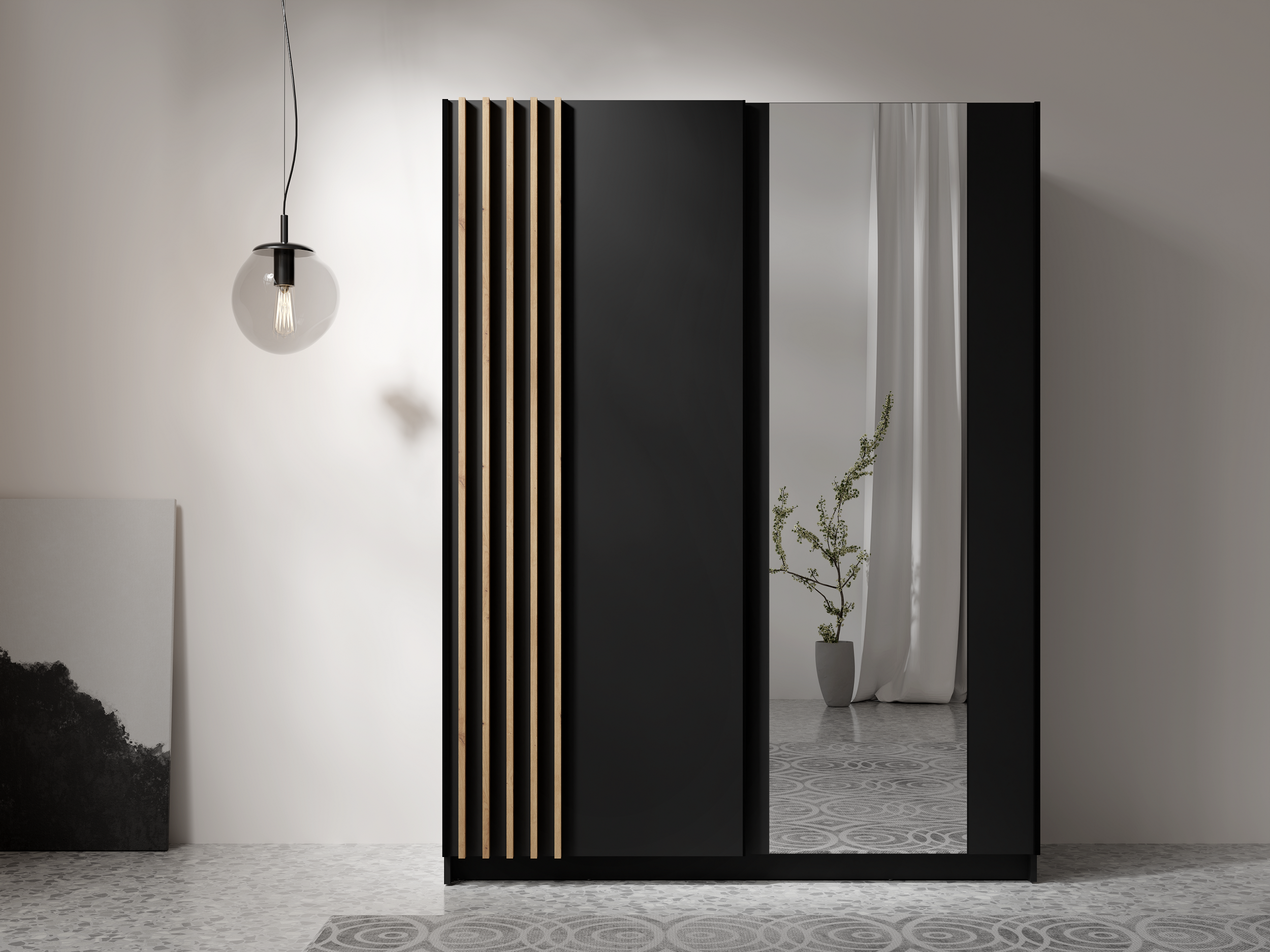 Szafa przesuwna z lustrem LINOX 150 cm Czarny