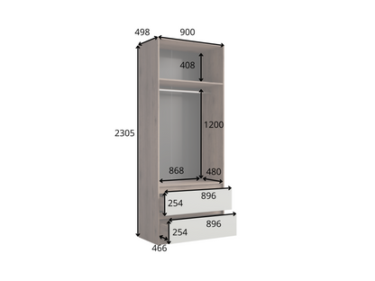 Szafa dwudrzwiowa LIVIENO 90 cm Szary + Orzech
