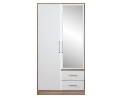 Szafa dwudrzwiowa VENTO z lustrem 100 cm Dąb sonoma + biały