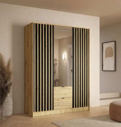 Szafa trzydrzwiowa z lustrem LUNOMA 150 cm Dąb artisan