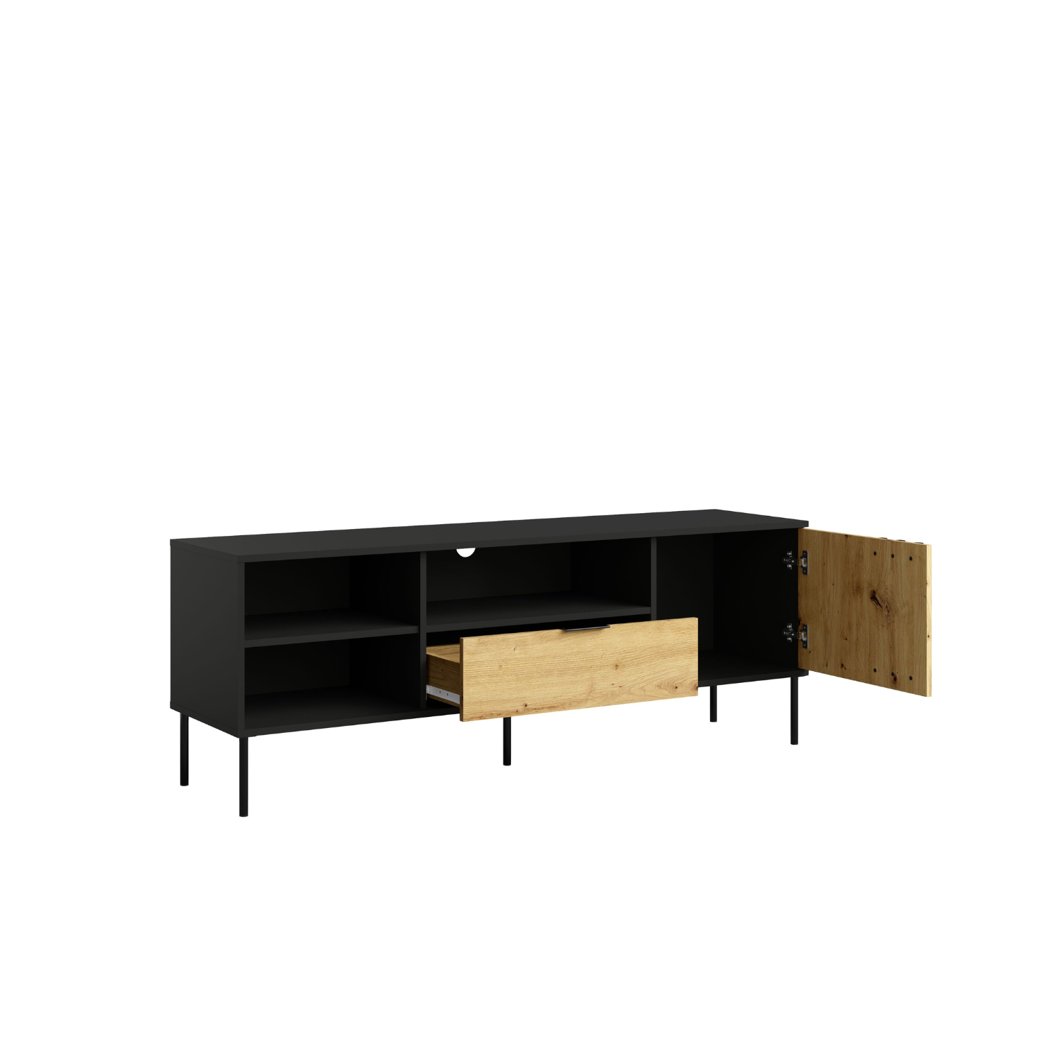 Szafka RTV NESTILA 160 cm Czarny + Dąb artisan
