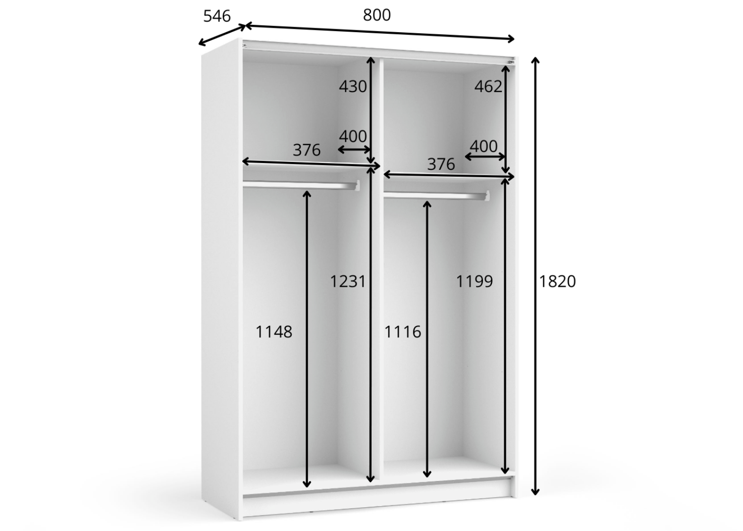 Szafa przesuwna z lustrem HELIAN 80 cm Czarny