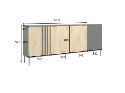 Komoda NESTILA 220 cm Kaszmirowy beż + Dąb artisan
