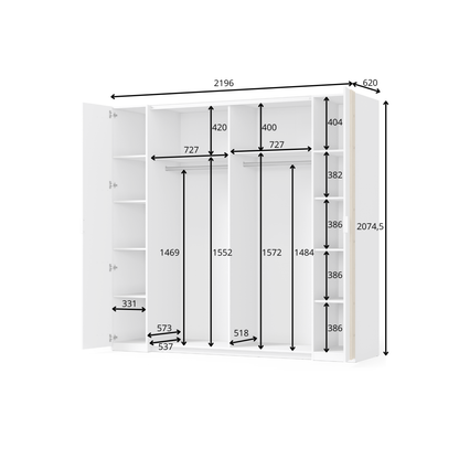 Szafa czterodrzwiowa ESPELIS 220 cm Biały + Dąb artisan