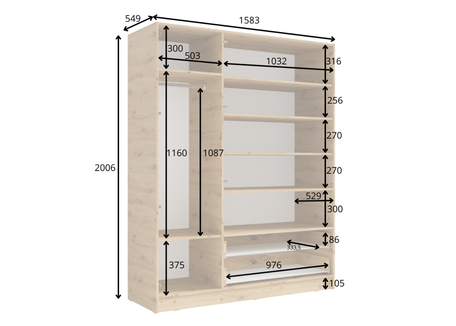 Szafa TILLIO 160 cm Dąb artisan
